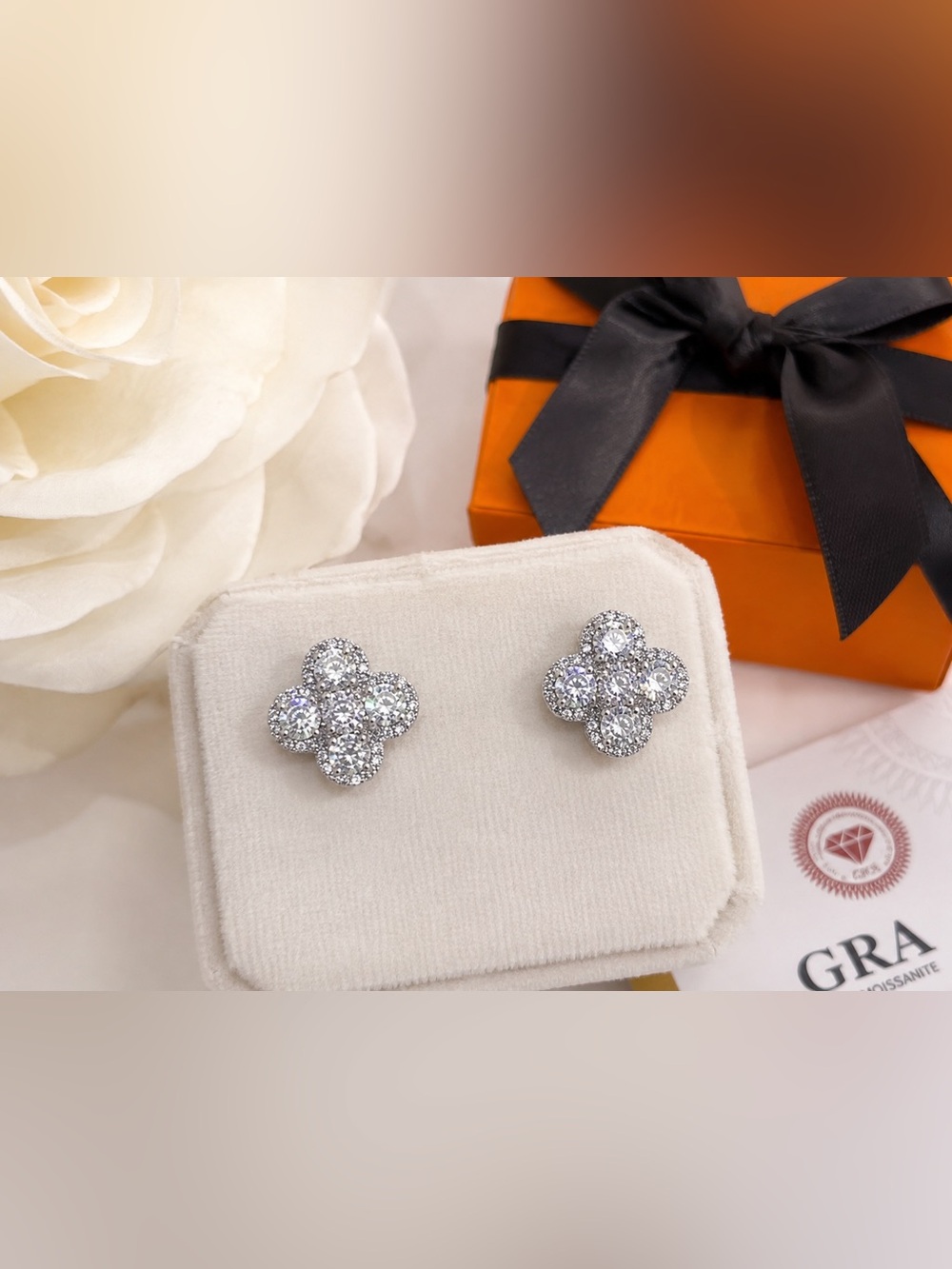 Moissanite 925 Sterling Silver Flower Cluster Stud Earrings